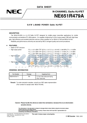 NE651R479A datasheet - 0.4 W L-BAND POWER GaAs HJ-FET