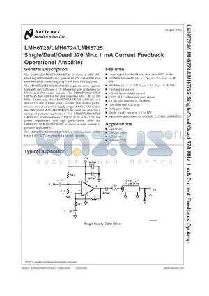LMH6725MTX datasheet - Single/Dual/Quad 370 MHz 1 mA Current Feedback Op Amp