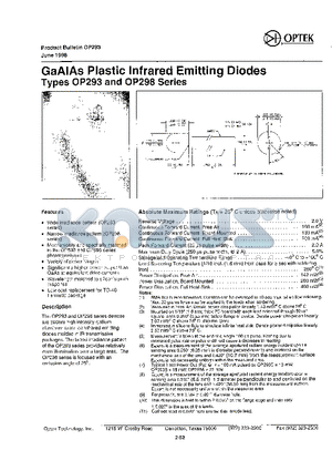 OP293A datasheet - GaAlAs Plastic Infrared Emitting Diodes