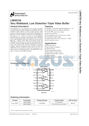 LMH6739 datasheet - Very Wideband, Low Distortion Triple Video Buffer