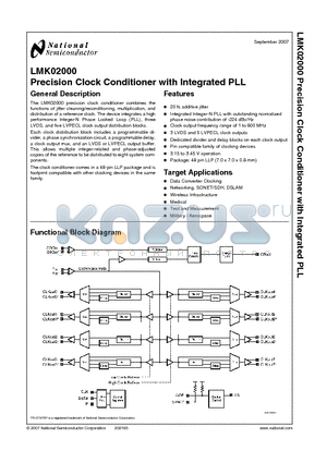 LMK02000ISQ datasheet - Precision Clock Conditioner with Integrated PLL