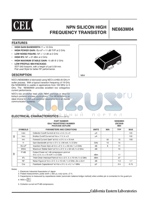 NE663M04-T2-A datasheet - NPN SILICON HIGH FREQUENCY TRANSISTOR