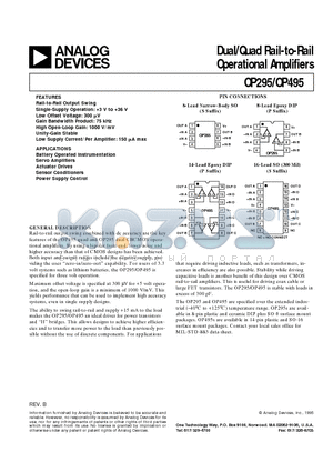 OP295GBC datasheet - DUAL/QUAD RAIL-TO-RAIL OPERATIONAL AMPLIFIERS