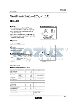 QS5U23 datasheet - Small switching (-20V, -1.5A)