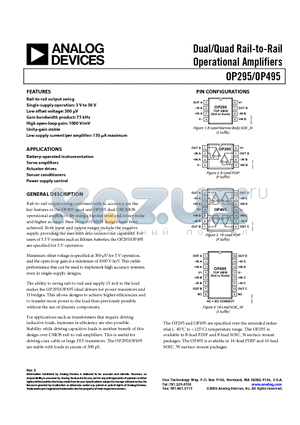 OP295GSZ-REEL datasheet - Dual/Quad Rail-to-Rail Operational Amplifiers