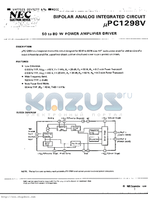 PC1298 datasheet - 50 TO 80W POWER AMPLIFIER DRIVER