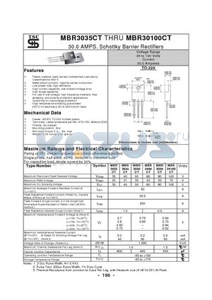 MBR3060CT datasheet - 30.0 AMPS. Schottky Barrier Rectifiers