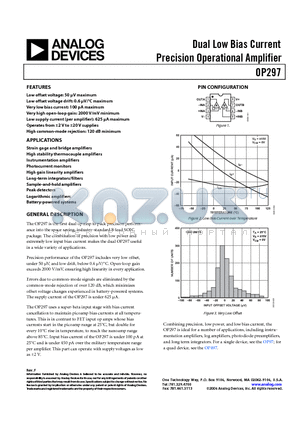 OP297EZ datasheet - Dual Low Bias Current Precision Operational Amplifier