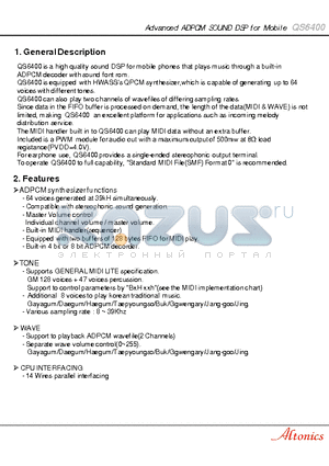 QS6400 datasheet - Advanced ADPCM SOUND DSP for Mobile