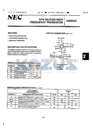 NE68337 datasheet - NPN SILICON HIGH FREQUENCY TRANSISTOR