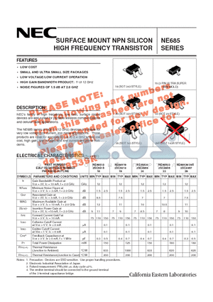 NE685 datasheet - SURFACE MOUNT NPN SILICON HIGH FREQUENCY TRANSISTOR