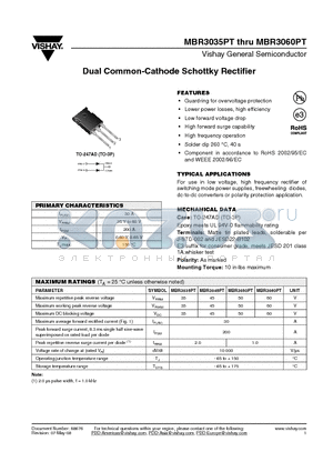 MBR3060PT datasheet - Dual Common-Cathode Schottky Rectifier