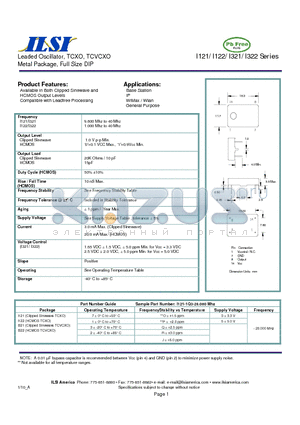 I121-3R5-20.000 datasheet - Leaded Oscillator, TCXO, TCVCXO Metal Package, Full Size DIP