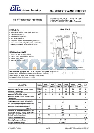 MBR3080FCT datasheet - SCHOTTKY BARRIER RECTIFIERS