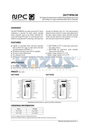 QS7779CM datasheet - 3D Stereo Enhancement and 3D Virtual Stereo Surround with Dolby Pro Logic and Mixed DVD (AC-3) Decoder