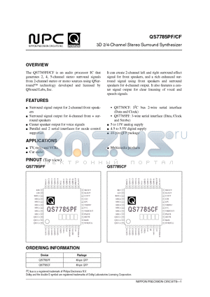 QS7785 datasheet - 3D 2/4-Channel Stereo Surround Synthesizer