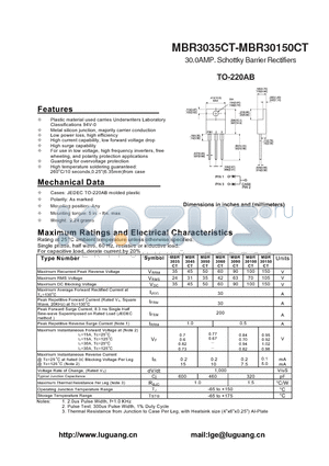 MBR3090CT datasheet - 30.0AMP. Schottky Barrier Rectifiers