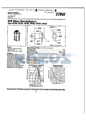 OP300 datasheet - NPN Silicon Photodarlingtons