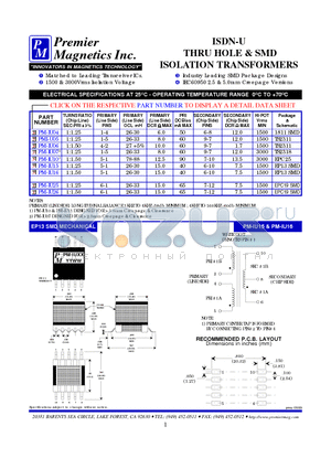 PM-IU06 datasheet - ISDN-U THRU HOLE & SMD ISOLATION TRANSFORMERS