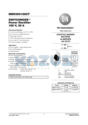 MBR30H100CT datasheet - SWITCHMODE Power Rectifier 100 V, 30 A