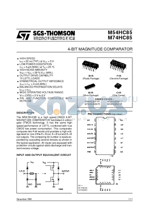 M74HC85 datasheet - 4-BIT MAGNITUDE COMPARATOR