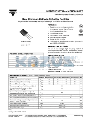MBR30H35PT datasheet - Dual Common-Cathode Schottky Rectifier