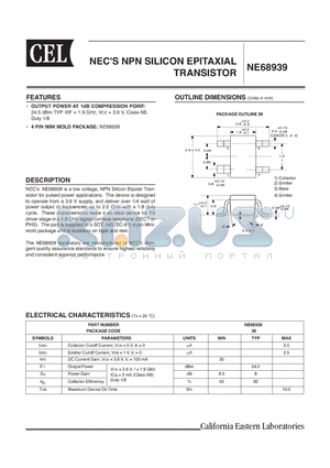 NE68939 datasheet - NPN SILICON EPITAXIAL TRANSISTOR