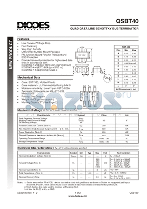 QSBT40-7 datasheet - QUAD DATA LINE SCHOTTKY BUS TERMINATOR