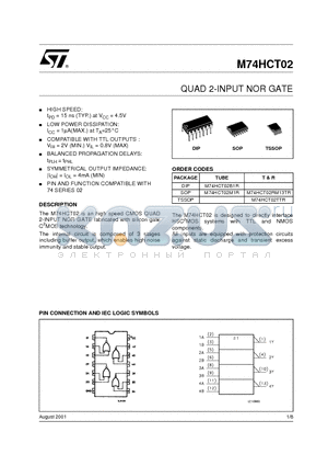 M74HCT02RM13TR datasheet - QUAD 2-INPUT NOR GATE