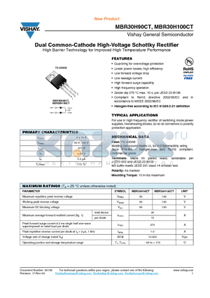 MBR30H90CT datasheet - Dual Common-Cathode High-Voltage Schottky Rectifier