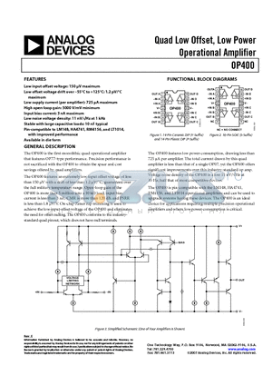 OP400EY datasheet - Quad Low Offset, Low Power Operational Amplifier