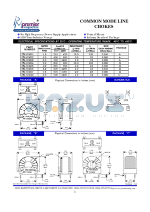 PM-OM112 datasheet - COMMON MODE LINE CHOKES