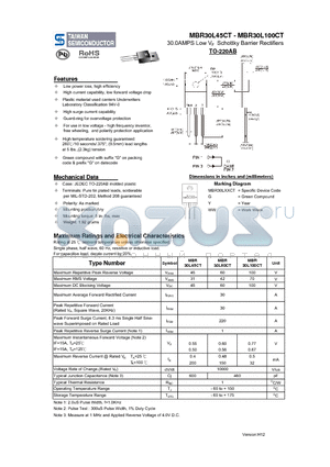 MBR30L45CT datasheet - 30.0AMPS Low VF Schottky Barrier Rectifiers