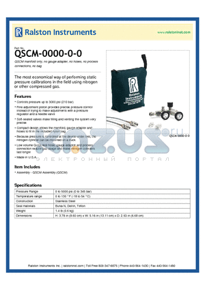 QSCM-0000-0-0 datasheet - QSCM manifold only, no gauge adapter, no hoses, no process connections, no bag