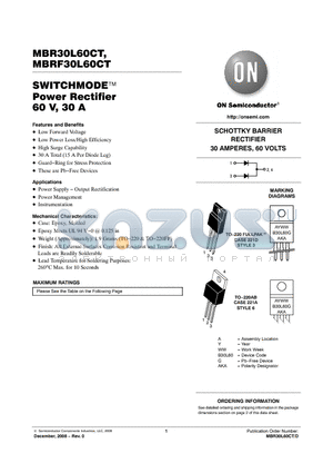 MBR30L60CTG datasheet - SWITCHMODE Power Rectifier 60 V, 30 A