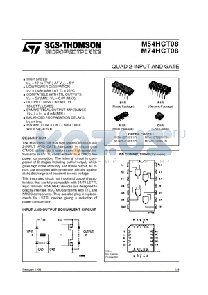 M74HCT08M1R datasheet - QUAD 2-INPUT AND GATE