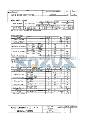 KLT15F-0522 datasheet - KLT SERIES SPECIFICATIONS