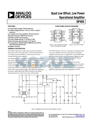OP400HS-REEL datasheet - Quad Low Offset, Low Power Operational Amplifier