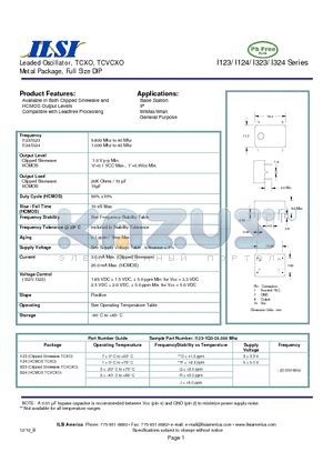 I124-3R3-20.000 datasheet - Leaded Oscillator, TCXO, TCVCXO Metal Package, Full Size DIP