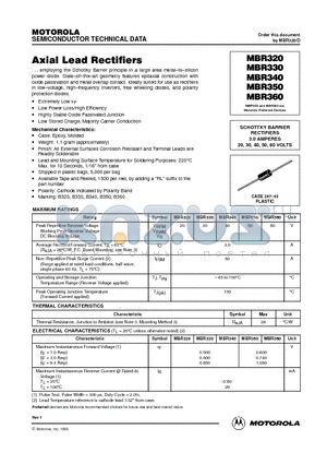 MBR330 datasheet - SCHOTTKY BARRIER RECTIFIERS 3.0 AMPERES 20, 30, 40, 50, 60 VOLTS
