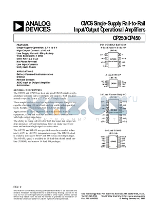 OP450 datasheet - CMOS Single-Supply Rail-to-Rail Input/Output Operational Amplifiers