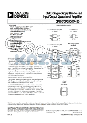 OP450 datasheet - CMOS Single-Supply Rail-to-Rail Input/Output Operational Amplifier
