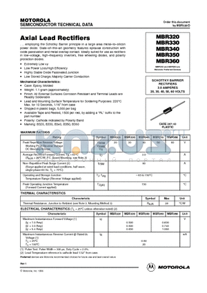 MBR350 datasheet - SCHOTTKY BARRIER RECTIFIERS 3.0 AMPERES 20, 30, 40, 50, 60 VOLTS