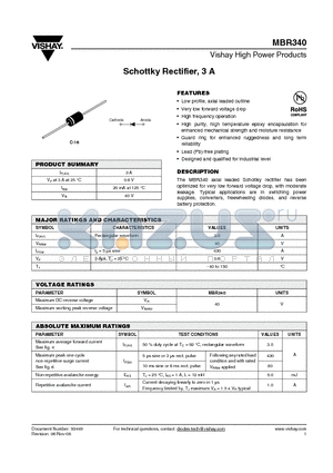 MBR340TR datasheet - Schottky Rectifier, 3 A