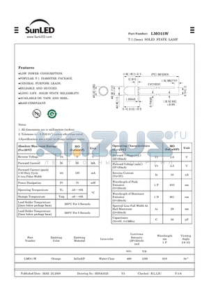 LMO11W datasheet - T-1 (3mm) SOLID STATE LAMP
