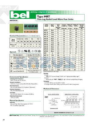 MRT1.6 datasheet - Time Lag Radial Lead Micro Fuse Series