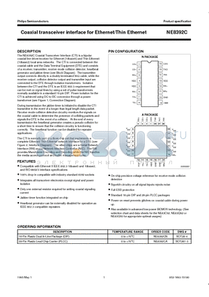 NE8392 datasheet - Coaxial transceiver interface for Ethernet/Thin Ethernet