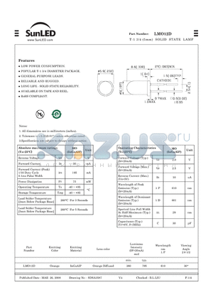 LMO12D datasheet - T-1 3/4 (5mm) SOLID STATE LAMP