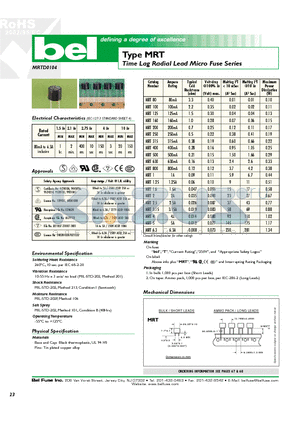 MRT125 datasheet - Time Lag Radial Lead Micro Fuse Series