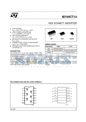 M74HCT14B1 datasheet - HEX SCHMITT INVERTER